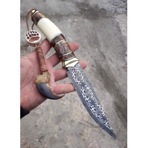 СЛІДОПИТ ніж ручної роботи майстра Павла Гончаренка, Сталь - мозаічний дамаск (ХВГ+у10а+нікель). Photo 2